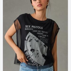 Pilcro Anthropologie Graphic Band Tulle Tee Sex Pistols Band Tee size S